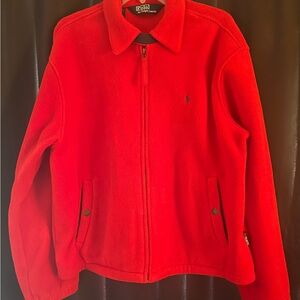 LIKE NEW!! POLO BY RALPH LAUREN MENS LARGE RED FLEECE FULL FRONT ZIP.